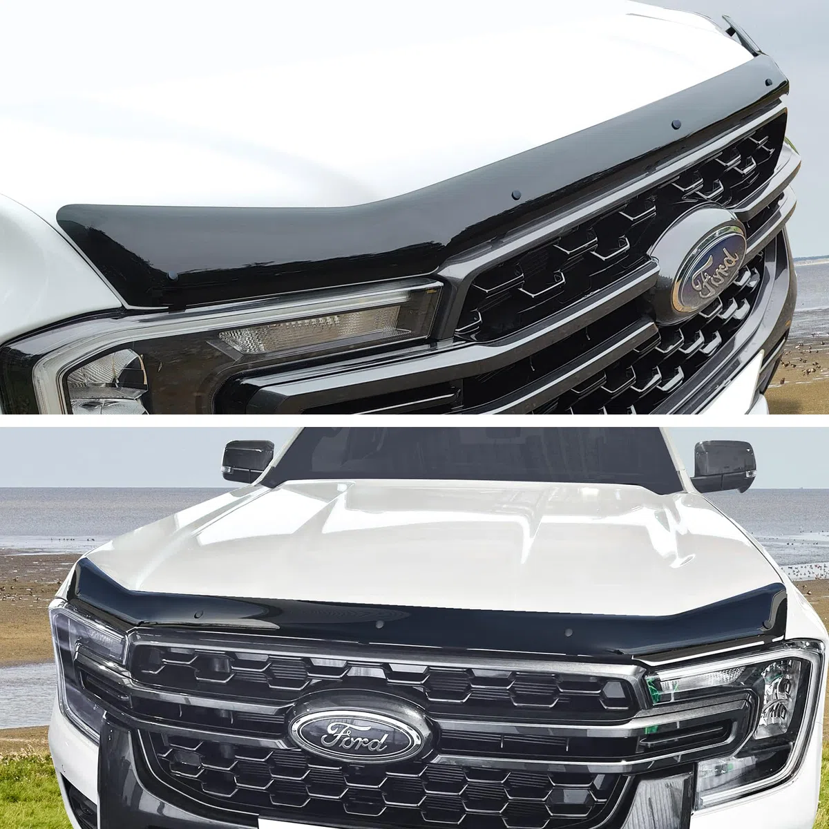 Motorhauben-Deflektor Insektenschutz für 2023–2026 T9 Ford Ranger Wildtrak, Raptor, XL, XLT, Limited, Tremor, Wildtrak X, Platinum, PMMA Acryl, UV-beständig, wetterfest, glänzend schwarz