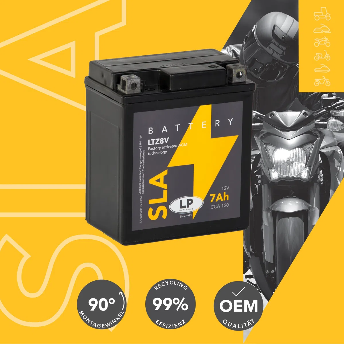 LANDPORT Batterie LTZ8V 12V 7Ah kompatibel für Honda CBF 500, CMX, CRF 250, Forza 125, PCX 125 150, SH Scoopy, Yamaha MT-03, X-Max 125 300