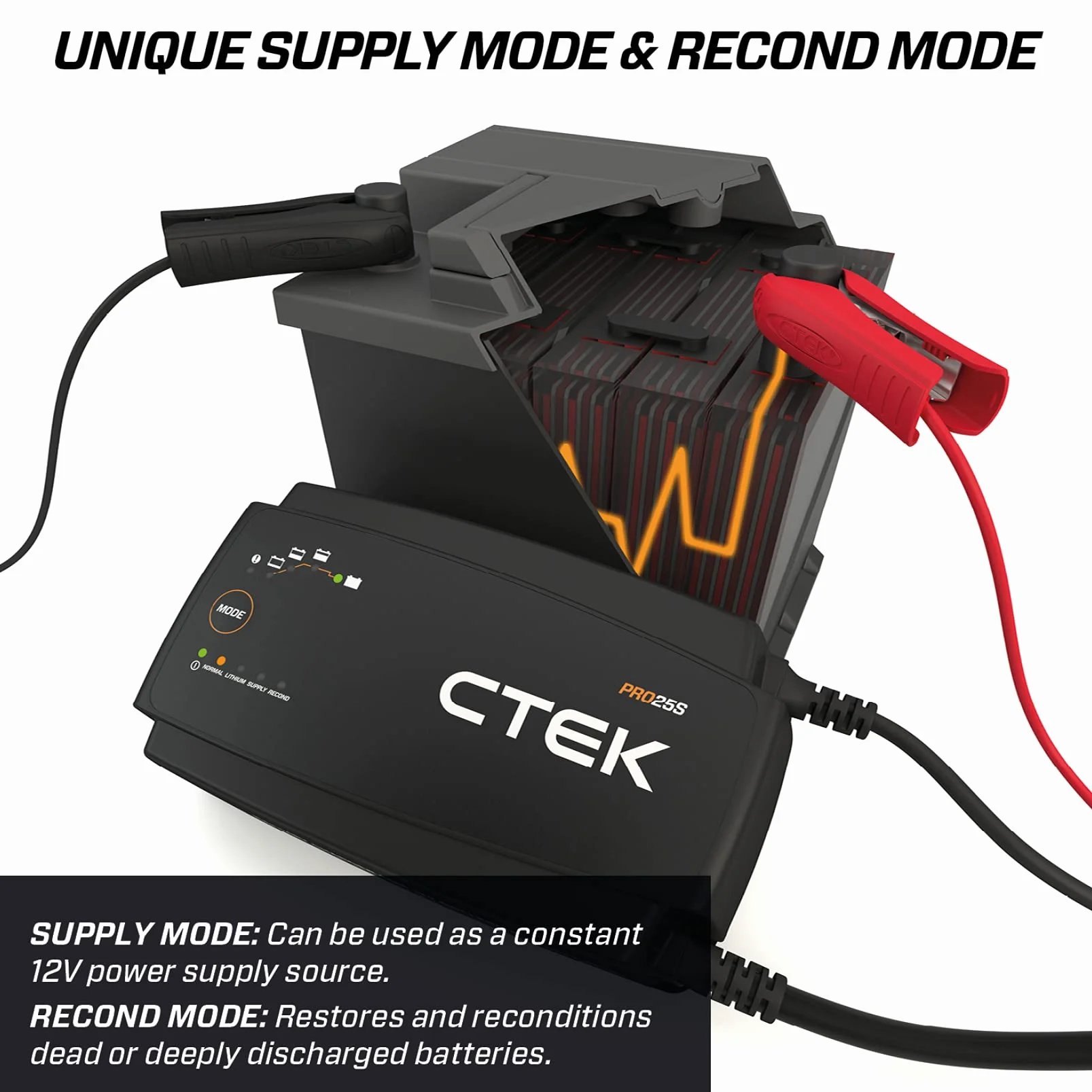 CTEK PRO25S, 25A, Batterieladegerät 12V Und Stromversorgung, Batteriepfleger, Ladegerät LiFePO4, Lithium Ionen Ladegerät Auto Und LKW Mit Rekonditionierungsmodus Und Entsulfatierungsprogramm