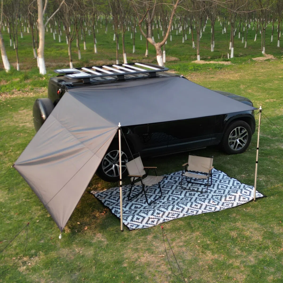 SHADPLUS Auto Markise,Sonnensegel Auto mit Seitenwänden,Sonnensegel Mit Keder,2 Keder mit Ø 4.8& 6.8mm，Wasserdicht Auto Vorzelt geeignet für SUV, Van und Kleiner Wohnwagen, Keder oder Saugnapf Montage