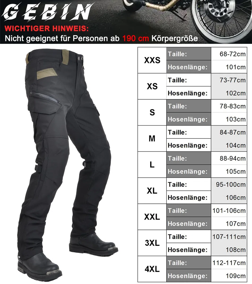 Motorradhose Herren mit Protektoren, Motorrad Jeans Herren, Atmungsaktiv Motorrad Biker Hosen, Motorrad Cargohose mit Abnehmbaren Schutz für alle Jahreszeiten
