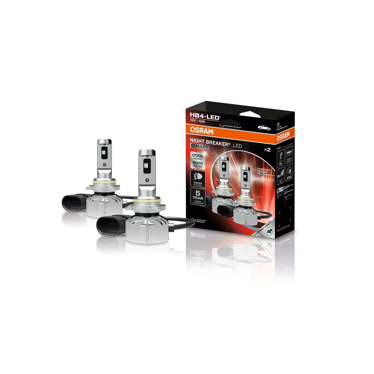 Osram NIGHT BREAKER LED SMART HB4; LED-Nebelscheinwerfer mit Straßenzulassung; breiterer Nebellichtstrahl; 6000K; 2 Lampen