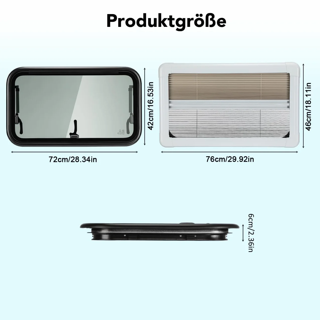 Wohnmobilfenster Ausstellfenster 700 x 400mm Wohnmobil Fenster Seitenfenster mit integriertem Rollo und Fliegengitter für RV Wohnwagen, Kastenwagen, Van, Camper, Auto, Bus, Boot