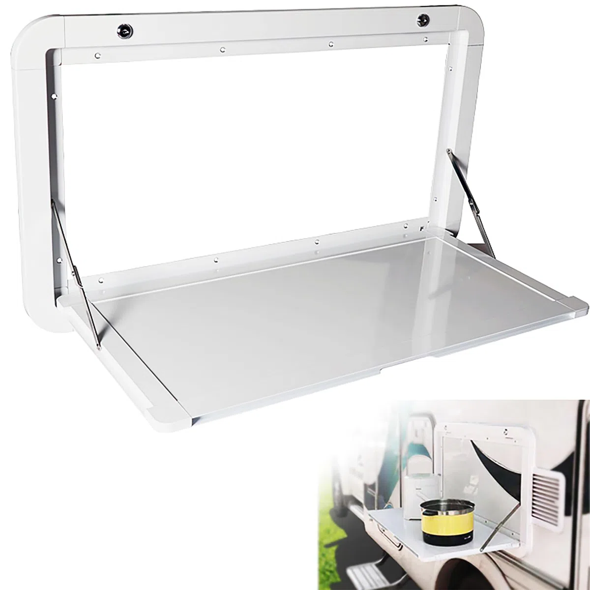 Faltbarer Wohnmobil-Picknicktisch, Wandmontiert, Mit Abschließbarem Aluminium-Legierungsset, Ideal für Außenbereich, Weiß, 800 x 450 mm